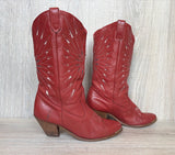 Women's Size 6.5 Vintage ACME Dingo Red Leather Cowboy Boots - Made in USA