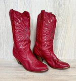Women's Size 6.5 Vintage ACME Dingo Red Leather Cowboy Boots - Made in USA