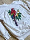 Vintage 90s Hand Painted Parrot on White Crew Neck Sweatshirt - Small/Medium