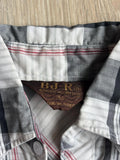 Vintage 80s Plaid BJ-R Western White Gray Black Plaid Long Sleeve Pearl Snap - Small