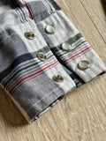 Vintage 80s Plaid BJ-R Western White Gray Black Plaid Long Sleeve Pearl Snap - Small