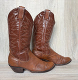 Size 10 Vintage 80s Sanders Brown Bull Hide Leather Cowboy Boots