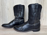 Size 9 Vintage 90s Justin Black Leather Roper Cowboy Boots