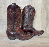 Size 9 Vintage 70s Laredo Cherry / Brownish Maroon Leather Cowboy Boots - Made in USA