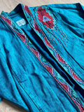 Vintage 80s Turquoise Dyed Denim Duster Jacket – Sundance Puff Paint, L/XL