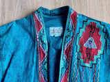 Vintage 80s Turquoise Dyed Denim Duster Jacket – Sundance Puff Paint, L/XL