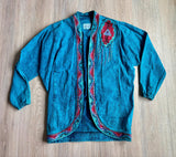 Vintage 80s Turquoise Dyed Denim Duster Jacket – Sundance Puff Paint, L/XL