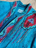 Vintage 80s Turquoise Dyed Denim Duster Jacket – Sundance Puff Paint, L/XL