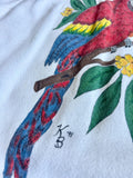 Vintage 90s Hand Painted Parrot on White Crew Neck Sweatshirt - Small/Medium