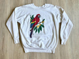 Vintage 90s Hand Painted Parrot on White Crew Neck Sweatshirt - Small/Medium