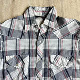 Vintage 80s Plaid BJ-R Western White Gray Black Plaid Long Sleeve Pearl Snap - Small