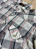 Vintage 80s Plaid BJ-R Western White Gray Black Plaid Long Sleeve Pearl Snap - Small
