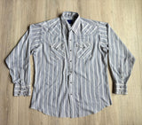 Vintage 60s Panhandle Slim Blue/White Striped Long Sleeve Pearl Snap Western Shirt - L/XL