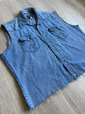 Vintage 90s Wrangler Denim Sleeveless / Cropped Pearlsnap Western Work Shirt - XL