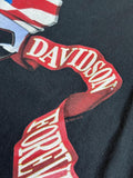 Classic Y2K Harley Davidson Black Las Vegas Flag / Skull Biker T-Shirt - Sm/Med