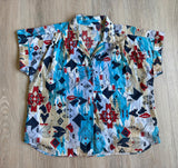 Vintage 90s Tapestry Tribal / Aztec Striped Short Sleeve Button Up Shirt