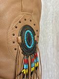 Women's Size 9 Vintage Code West Tall Beige Brown Fringe Cowboy Boots