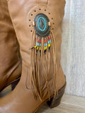 Women's Size 9 Vintage Code West Tall Beige Brown Fringe Cowboy Boots