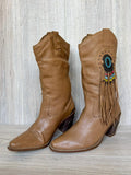 Women's Size 9 Vintage Code West Tall Beige Brown Fringe Cowboy Boots