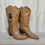 Women's Size 9 Vintage Code West Tall Beige Brown Fringe Cowboy Boots