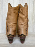 Women's Size 9 Vintage Code West Tall Beige Brown Fringe Cowboy Boots
