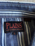 Vintage 90s Plains by ELY Blue White Striped Western Short Sleeve Pearlsnap Shirt - Large