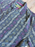 Vintage 90s Mexx Gray / Blue / Southwestern Abstract Striped Button Up Shirt - Sm/Med