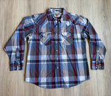 Vintage 80s Youngbloods Maroon / Blue / Grey Plaid Western Pearlsnap Shirt - Med/Lrg