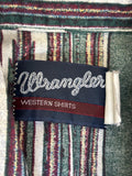 Vintage 90s Wrangler Green Aztec Stripe Short Sleeve Western Pearlsnap Shirt - Medium