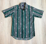 Vintage 90s Wrangler Green Aztec Stripe Short Sleeve Western Pearlsnap Shirt - Medium