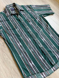 Vintage 90s Wrangler Green Aztec Stripe Short Sleeve Western Pearlsnap Shirt - Medium