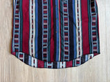 Vintage 90s Wrangler Maroon / Black Aztec Stripe Short Sleeve Western Pearlsnap Shirt - Medium