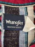 Vintage 90s Wrangler Maroon / Black Aztec Stripe Short Sleeve Western Pearlsnap Shirt - Medium