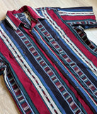 Vintage 90s Wrangler Maroon / Black Aztec Stripe Short Sleeve Western Pearlsnap Shirt - Medium