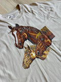 Classic Western Beige Three Horse T-Shirt - Large