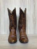 Size 8.5 EE Vintage 80s Westex Faux Ostrich Brown Cowboy Boots