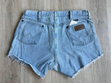Vintage 80s Wrangler Blue / Light Wash Denim High Rise Cutoff Jean Shorts (34 Waist)