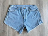 Vintage 80s Wrangler Blue / Light Wash Denim High Rise Cutoff Jean Shorts (34 Waist)