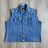 Vintage 90s Wrangler Denim Sleeveless / Cropped Pearlsnap Western Work Shirt - XL