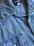 Vintage 90s Wrangler Denim Sleeveless / Cropped Pearlsnap Western Work Shirt - XL