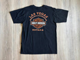 Classic Y2K Harley Davidson Black Las Vegas Flag / Skull Biker T-Shirt - Sm/Med