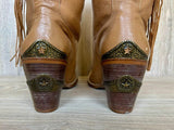 Women's Size 9 Vintage Code West Tall Beige Brown Fringe Cowboy Boots