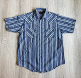 Vintage 90s Plains by ELY Blue White Striped Western Short Sleeve Pearlsnap Shirt - Large