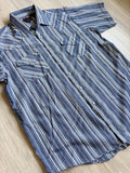 Vintage 90s Plains by ELY Blue White Striped Western Short Sleeve Pearlsnap Shirt - Large