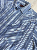 Vintage 90s Plains by ELY Blue White Striped Western Short Sleeve Pearlsnap Shirt - Large