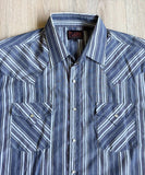 Vintage 90s Plains by ELY Blue White Striped Western Short Sleeve Pearlsnap Shirt - Large