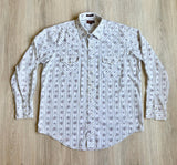 Vintage 70s Sheplers White Western Striped / Floral Long Sleeve Pearlsnap Shirt - XL