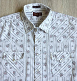 Vintage 70s Sheplers White Western Striped / Floral Long Sleeve Pearlsnap Shirt - XL