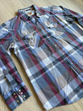 Vintage 80s Youngbloods Maroon / Blue / Grey Plaid Western Pearlsnap Shirt - Med/Lrg