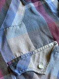 Vintage 80s Youngbloods Maroon / Blue / Grey Plaid Western Pearlsnap Shirt - Med/Lrg